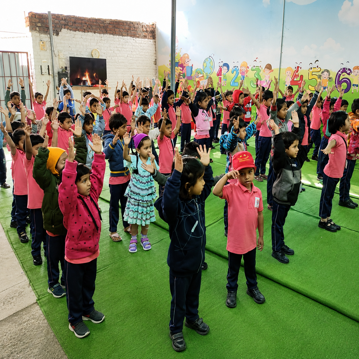Students in school uniform lined up outdoors